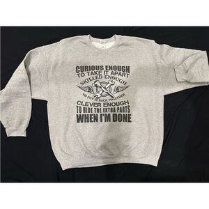 Gildan Gray Graphic Crewneck Sweatshirt size XXL funny mechanic quirky